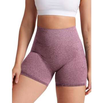 YEOREO Women High Waist Workout Yoga Gym Smile Contour Seamless Cycling Shorts Burgundy S