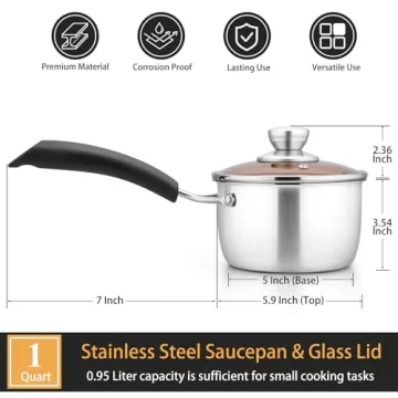 P&P CHEF 1qt Stainless Steel Saucepan Dishwasher Safe Durable
