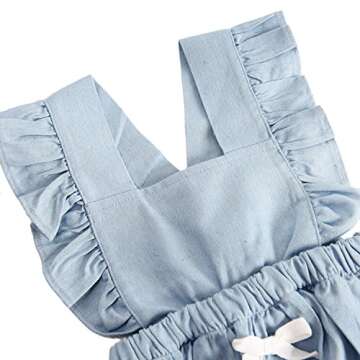 DeerBird Newborn Infant Baby Girl Ruffle Sleeve Bowknot Rompers Bodysuits Short Jumpsuits Size 6M Blue