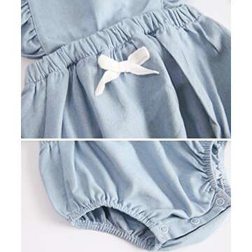 DeerBird Newborn Infant Baby Girl Ruffle Sleeve Bowknot Rompers Bodysuits Short Jumpsuits Size 6M Blue