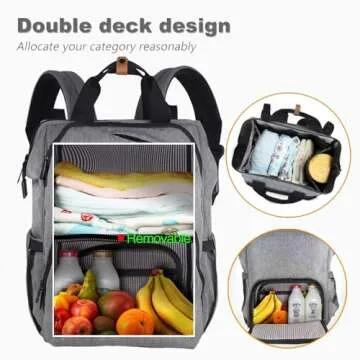 Hap Tim Diaper Bag Backpack,Large Capacity Travel Back Pack Maternity Baby Nappy Changing Bags, Double Compartments with Stroller Straps,Waterproof,Grey (US7340-G)