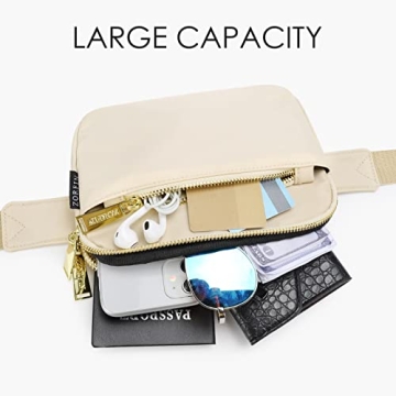 ZORFIN Fanny Packs for Women Men: Crossbody Belt Bag with Adjustable Strap - Fashion Waist Packs for Workout Running Traveling Hiking Ivory