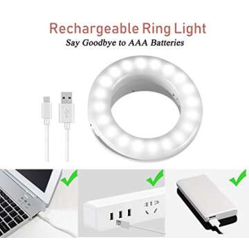 Selfie Ring Light, Oternal Selfie Light Rechargeable Portable Clip-on Selfie Fill Ring Light for iPhone Android Smart Phone Photography, Camera Video, Girl Makes up (White)