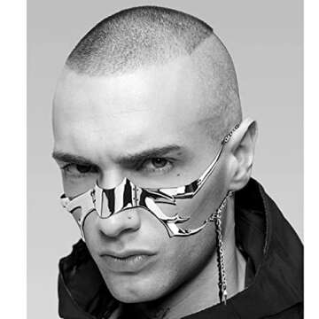 L'VOW Futuristic Silver Half Mask for Fashion Enthusiasts