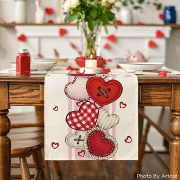 Artoid Mode Heart-Shaped Buttons Valentine's Table Runner for Home and Party Decoration 13x72 Inch