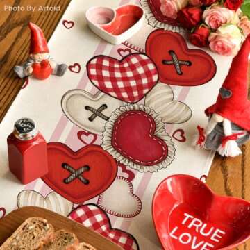 Vibrant Artoid Mode Heart Table Runner 13x72 for All Occasions