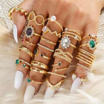 IFKM Gold Jewelry Set For Women, 14k Gold Plated Multi Layer Necklaces Bracelets Stackable Knuckle Rings Hoop Earrings set, Trendy Elegance Charms Non Tarnish Minimalist Textured Boho Jewelry Gift