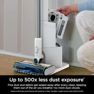 SHARK Clean & Empty Cordless Stick Vacuum Cleaner, Auto-Empty System, Self Cleaning Brushroll, HEPA Filter, Powerful Suction, Compact Lightweight, Perfect for Pet Hair (Renewed) (White + Green)