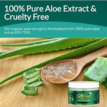 Allurials 100% Pure & Organic Aloe Vera Gel, Clinically tested & Dermatologist approved, Hydrates & Heals Dry & Damaged Skin & Hair- 12 Oz