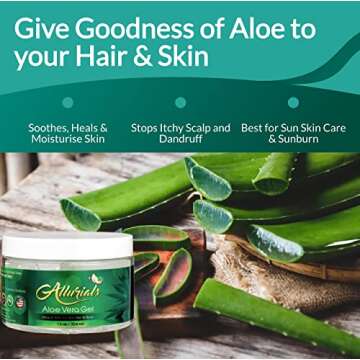 Allurials 100% Pure & Organic Aloe Vera Gel, Clinically tested & Dermatologist approved, Hydrates & Heals Dry & Damaged Skin & Hair- 12 Oz
