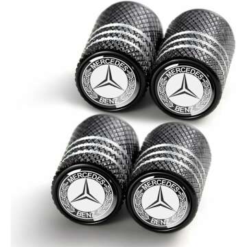 Tire Valve Stem Caps for Mercedes - 4 Pack Black