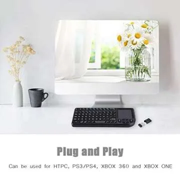 2.4GHz Wireless Touchpad Keyboard, Super Thin&Lightweight Rechargeable Ultra Mini Thin USB Backlit Keyboard, Plug and Play Fits for HTPC, for PS3/4