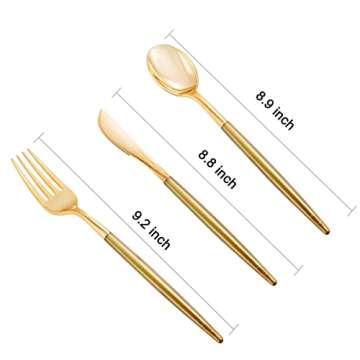 Supernal 102pcs Gold Plastic Silverware - Durable and Elegant Disposable Flatware