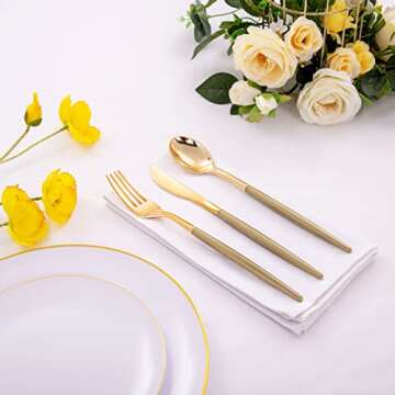 Supernal 102pcs Gold Plastic Silverware for Events