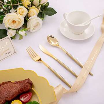 Supernal 102pcs Gold Plastic Silverware for Events