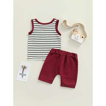 FOCUSNORM Infant Baby Boys Clothes Summer Outfit Striped Print Sleeveless Vest Tops Drawstring Shorts Set (Yellow, 0-6 Months)
