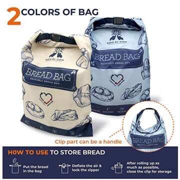 GRIN BY GRIN- 2 Packs Bread Bags, Zipper Reusable Bread Bags for Homemade Bread Loaf, Freezer Bread Storage Bag, Bread Container, Fresh Keeping Extra Large Bread Bags, Reusable Food Storage Bag