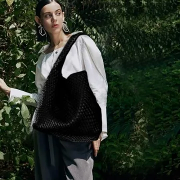 Vegan Leather Hand-Woven Tote Handbag for Women