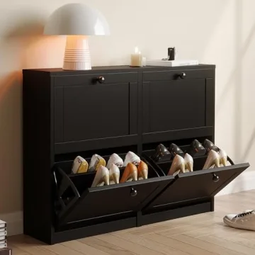 VOWNER Shoe Cabinet: Space-Saving Shoe Organizer with 4 Flip Drawers
