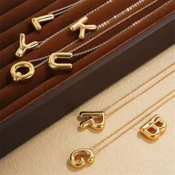 PANSHI Gold Necklace Initial Necklaces for Women Teens Layered Choker Bubble Letter Necklace Gold Jewelry Teen Gift Trendy Stuff Personalized Gifts for Women Her A.