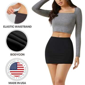 Sweet Hearts Womens Elastic Waist Mini Pencil Skirt - Cotton High Waist Above Knee Basic Bodycon Short Skirt Made in USA (Black, Medium)