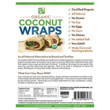 NUCO Organic Coconut Wraps - Gluten Free & Vegan, 5 Count