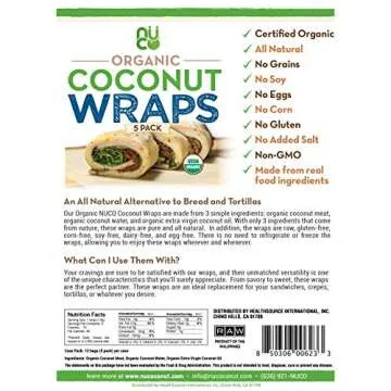 NUCO Organic Coconut Wraps - Gluten Free & Vegan, 5 Count