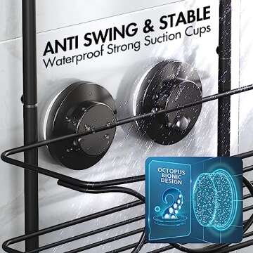 LEVERLOC Shower Caddy Over Shower Head Anti-Swing with Strong Suction Cup, Bathroom Organizer Hangin...