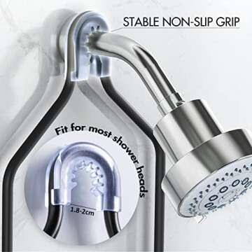 LEVERLOC Shower Caddy Over Shower Head Anti-Swing with Strong Suction Cup, Bathroom Organizer Hanging Rustproof with Hooks for Razor Towel and Sponge, Shelf for Bathroom, Metal Black