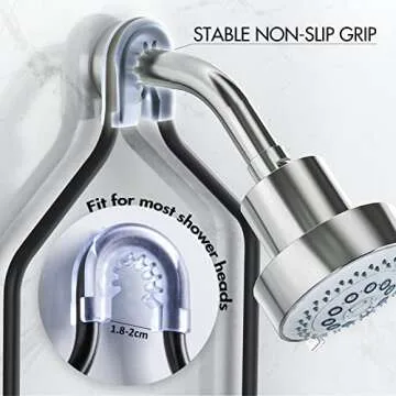 LEVERLOC Shower Caddy Over Shower Head Anti-Swing with Strong Suction Cup, Bathroom Organizer Hanging Rustproof with Hooks for Razor Towel and Sponge, Shelf for Bathroom, Metal Black