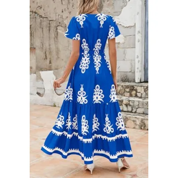 PRETTYGARDEN Summer V Neck Boho Maxi Dress with Pockets