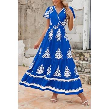 PRETTYGARDEN Summer V Neck Boho Maxi Dress with Pockets