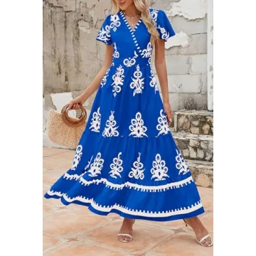 PRETTYGARDEN Summer V Neck Boho Maxi Dress with Pockets