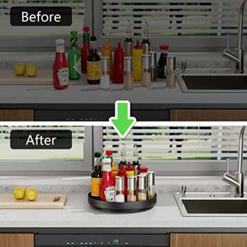 Ovicar Lazy Susan Turntable Organizer - 11 inch Rotating Spice Rack Metal Lazy Susan for Cabinet Pantry Kitchen Countertop Bathroom Refrigerator Table Storage, Black