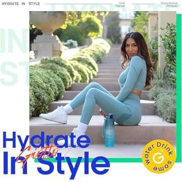 Giotto 32oz Large Leakproof BPA Free Drinking Water Bottle with Time Marker & Straw to Ensure You Drink Enough Water Throughout The Day for Fitness and Outdoor Enthusiasts-Ombre Orange Green