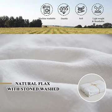 Simple&Opulence 100% Linen Duvet Cover Set, 3 PCS Natural French Flax White Ruffle Duvet Cover Full Size, Breathable Comfy Linen Bedding Comforter Cover with 2 Pillowcases Whitel, 78"X86"