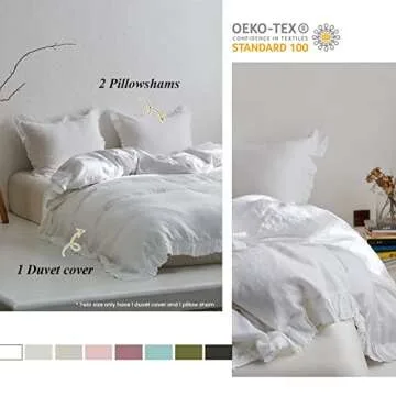 Simple&Opulence 100% Linen Duvet Cover Set, 3 PCS Natural French Flax White Ruffle Duvet Cover Full Size, Breathable Comfy Linen Bedding Comforter Cover with 2 Pillowcases Whitel, 78"X86"