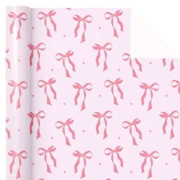WRAPAHOLIC Pink Bow Wrapping Paper Roll - 17 Inches x 16.5 Feet for All Celebrations