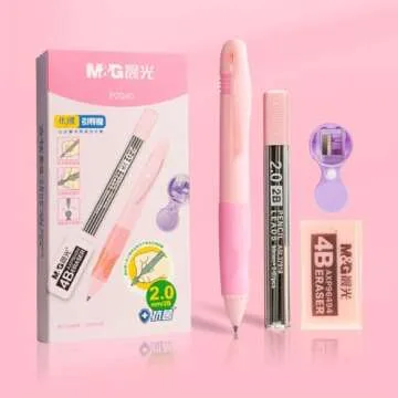 M&G Mechanical Pencil Set, 2mm Mechanical Pencil, With Eraser Refill and Sharpener, School Supplies, Drawing Pencils, Sketching Pencils，Aesthetic Mechanical Pencils for Writing (Pink)