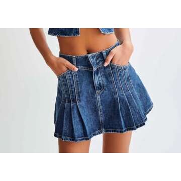 Hesaco Denim Outfit for Women, Jean Vest Denim Set 2 Piece Outfits Casual Sleeveless Top Denim Tie Vest Denim Vest Jean Skirt (Blue,XL,X-Large)