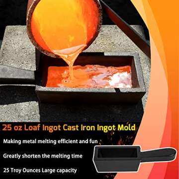 Bzsunway 25 oz Loaf Ingot Cast Iron Ingot Mold for Melting Casting Refining Gold Silver Aluminum Cop...