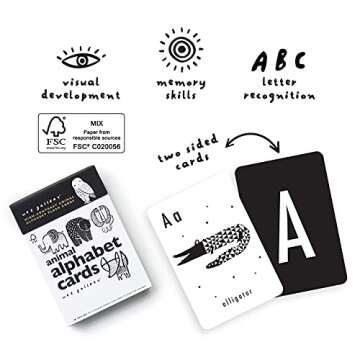Wee Gallery Educational Flashcards for Babies, Black and White Animal Alphabet, Durable Double Sided...