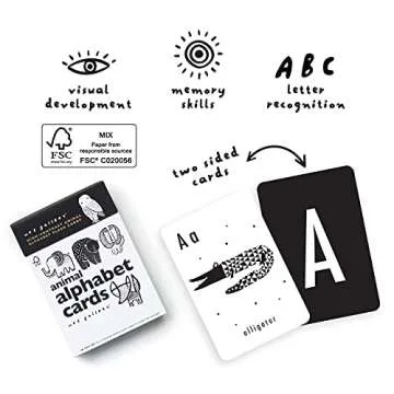 Wee Gallery Educational Flashcards for Babies, Black and White Animal Alphabet, Durable Double Sided...