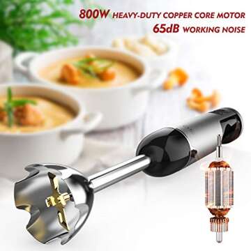 KOIOS 800 Watt Immersion Blender - 12 Speed, 4-in-1 Kitchen Tool with Stainless Steel Attachments
