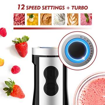 KOIOS 800W Stainless Steel 12-Speed Immersion Blender