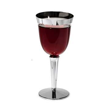 " OCCASIONS " Wedding Party Disposable Plastic Wine Cups, clear w/silver base and rim (Silver Rimmed...