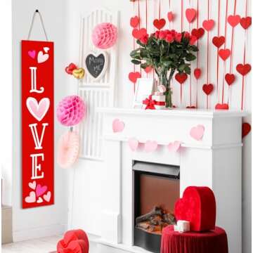 47"H Valentines Wooden Porch Sign Large Red Love Porch Sign Valentine Day Vertical Porch Sign Front Door Rustic Tall Welcome sign for Farmhouse Home Front Door Yard Party Decor