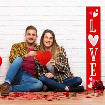 47"H Valentines Wooden Porch Sign Large Red Love Porch Sign Valentine Day Vertical Porch Sign Front Door Rustic Tall Welcome sign for Farmhouse Home Front Door Yard Party Decor