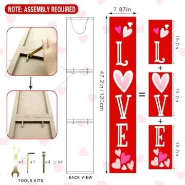 47"H Valentines Wooden Porch Sign Large Red Love Porch Sign Valentine Day Vertical Porch Sign Front Door Rustic Tall Welcome sign for Farmhouse Home Front Door Yard Party Decor