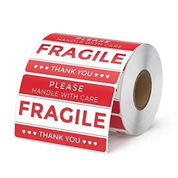MUNBYN 3" x 2" Fragile Stickers for Shipping, Handle with Care Moving Box Labels, Self-Adhesive Red ...